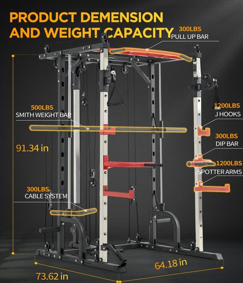 RUNFREELY SM010 Smith Machine Home Gym with Cable Crossover, All-in-ONE Trainer Compact Power Cage for Strength Training