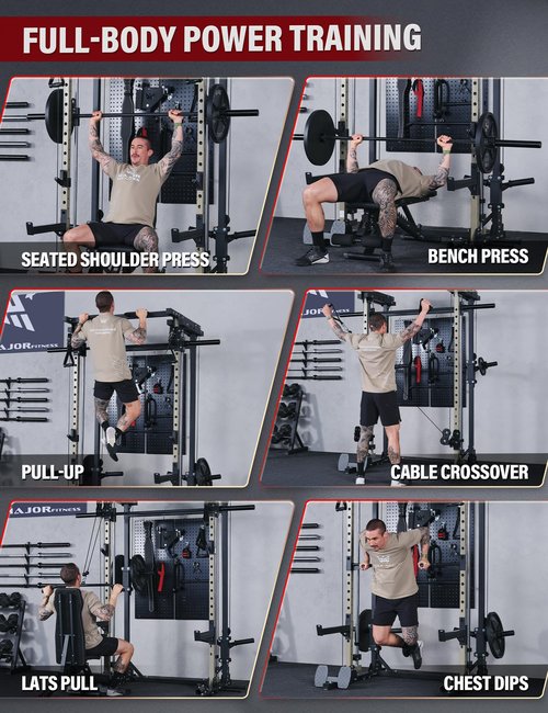Major Fitness Drone3 Machine – All-in-One Home Gym Squat Rack with Weight Bar, Cable Crossover Machine – Heavy-Duty Fitness Equipment for Strength Training and Full-Body Workouts