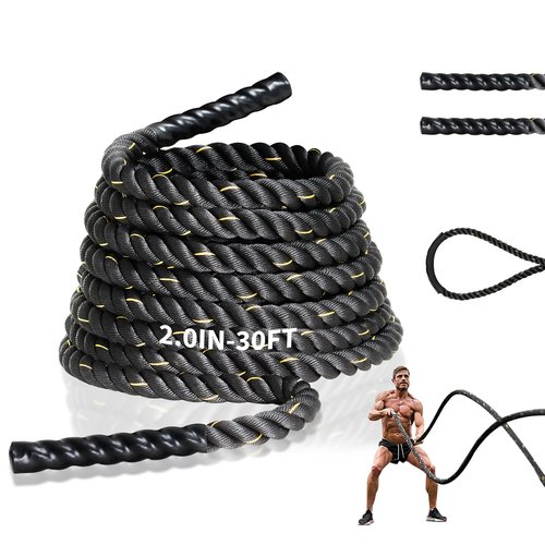 Comie Battle Ropes Exercise Rope Workout Ropes w/Durable Protective Sleeve Battle Rope for Strength Training for Home Gym & Outdoor Workout - 1.5/2 Inch Diameter, 30, 40, 50 Ft Lengths (2" 30ft)