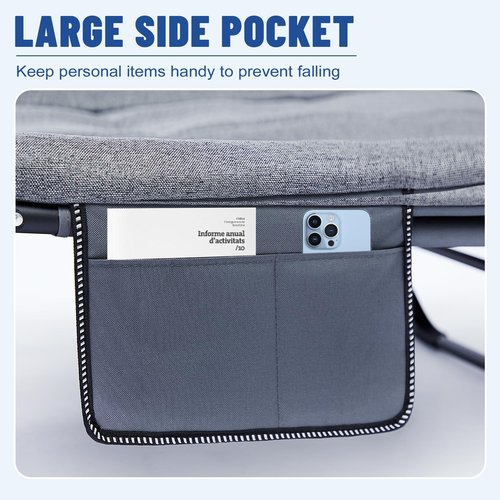 SnozeFlex Camping Cots for Adults with 6 Adjustable Positions Portable Folding Sleeping Cot with Pillow Heavy Duty Strong Frame Cot Bed for Camp, Travel, Room, Office (Grey, Medium-70 in)