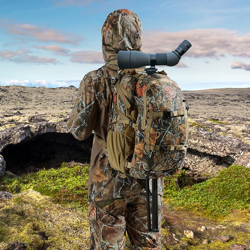 Autumn Forest 35L Hunting Backpack with Detachable Sub Bag & Bow/Rifle Pocket, Rain Cover