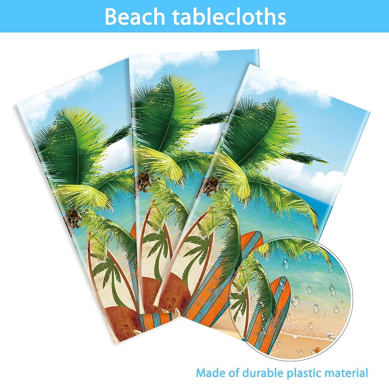 3-Piece Hawaiian Beach Tablecloths Set, 137 x 274 cm Plastic Party Cover