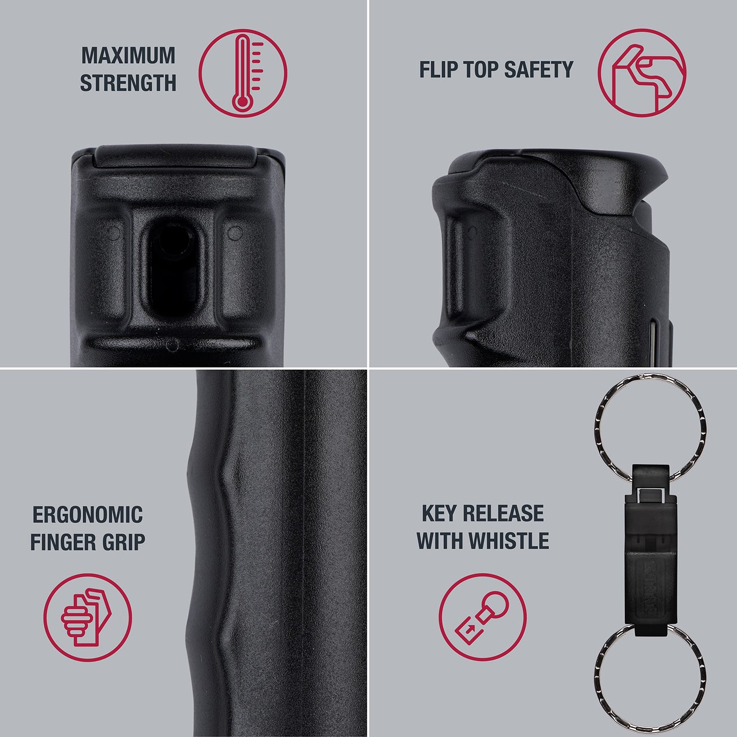 SABRE 2-in-1 Pepper Gel with Detachable Safety Whistle Keychain, 3X longer spray time, 12-Foot, Whistle for Help and Can Be Heard Up to 750 Feet, UV Marking Dye, Ergonomic Finger Grip, Flip Top Safety