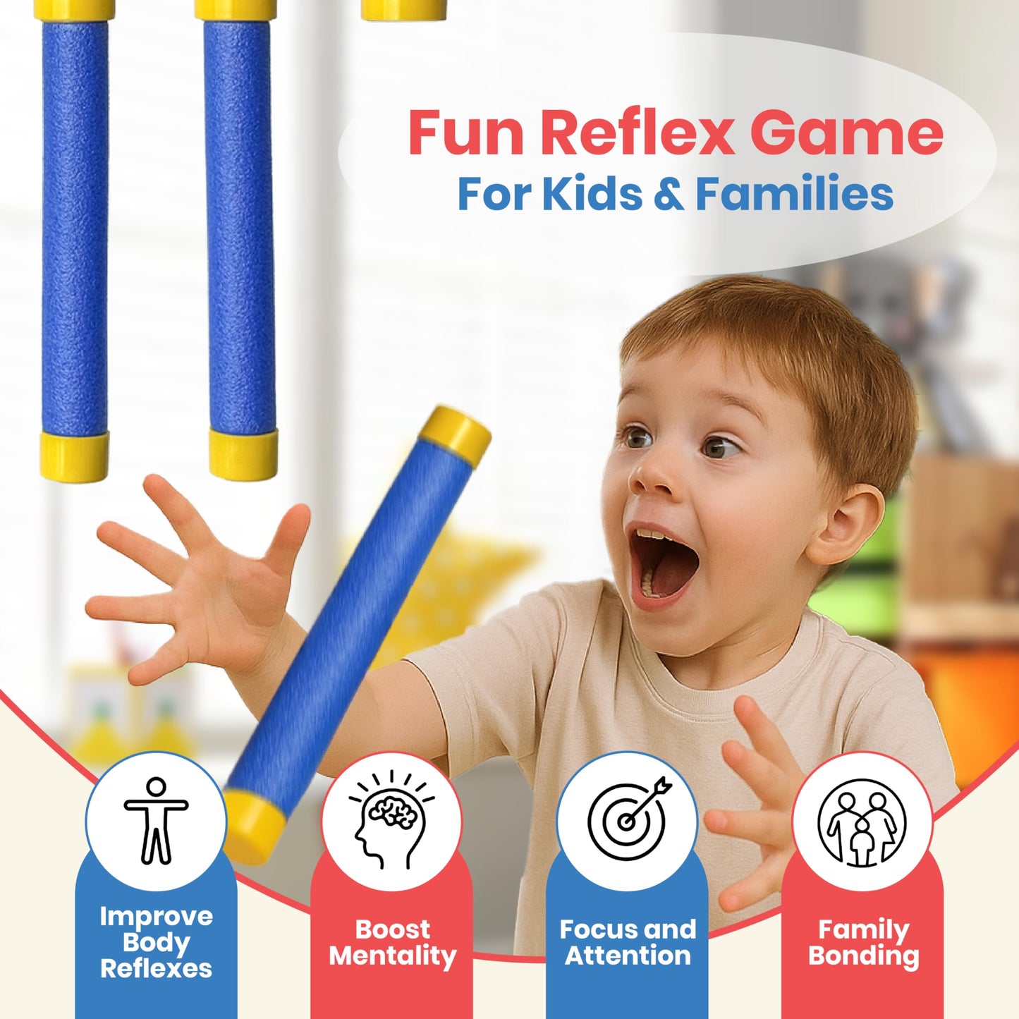 Happi Tini Reflex Drop Sticks, Reflex Challenge Game for Kids, Hand Eye Coordination Training Equipment Toy for Adults - Reaction Time Training with Upgrade Remote Control, 3 Adjustable Speeds