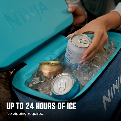 Ninja | Backpack Cooler | FrostVault Go 24 Can Soft Cooler | Leakproof Zipper with Built in Can Opener, 2 Ice Packs & Dry Storage Drawer | for Hiking, Camping & More | Lakeshore Blue | FF124NV