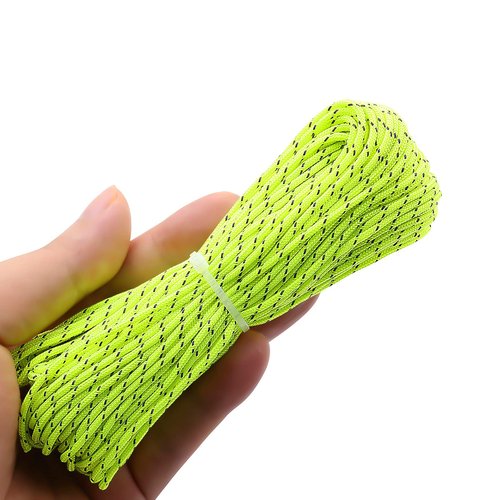 ThreeBulls 1.8mm Fluorescent Reflective Guyline Tent Rope Camping Cord Paracord 65 Feet (Green, 20m)