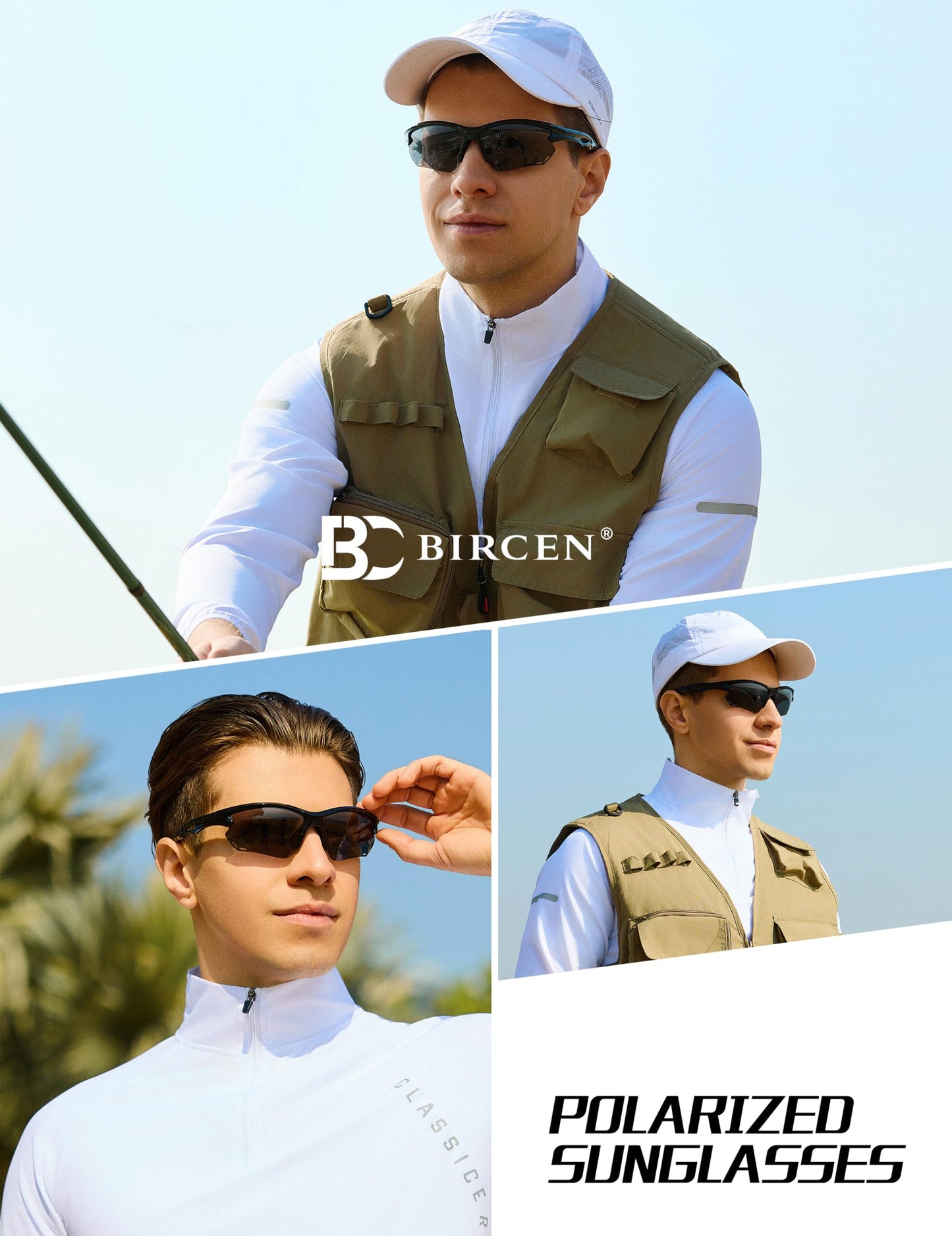 BIRCEN Mens Polarized Sunglasses for Sports: TR90 Lightweight Sun Glasses Wrap Around Shades for Fishing Driving Cycling