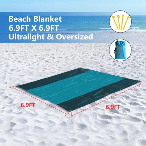 Beach Canopy, Beach Tent Sun Shelter with Beach Blanket, Beach Shade 11x11 FT with UPF 50+ UV Protection, Beach Sun Shade for Beach, Camping, Backyard and Picnics