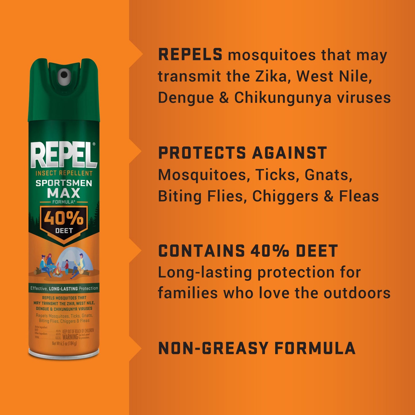 Repel Insect Repellent Sportsmen Max Formula 40% DEET, 2-6.5 Ounce Aerosol Cans, 2 Pack, Long-Lasting Aerosol Insect Repellent Spray Repels Mosquitoes, Ticks, Gnats, Biting Flies, Chiggers And Fleas