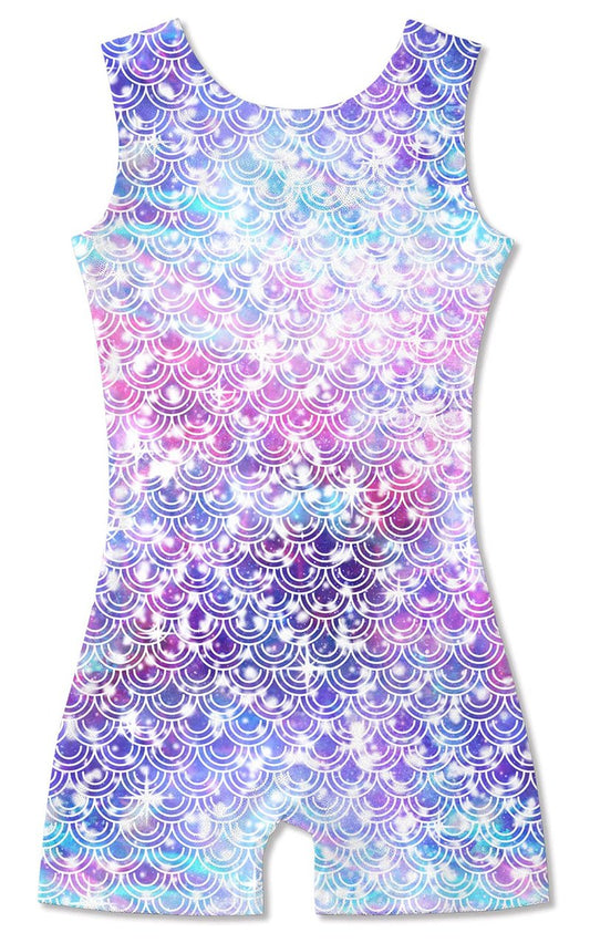 Funnycokid Gymnastics Leotards for Girls with Short size 4-5T Kids Outfit Mermaid Biketard One Piece Unitards Sleeveless Clothes