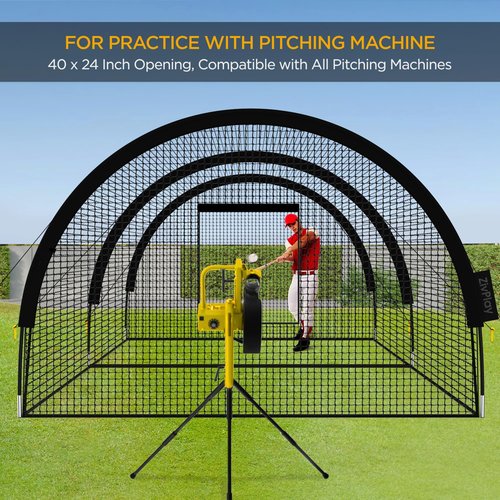 ZivPlay Baseball Batting Cage Net Batting Cages for Backyard Portable Pop Up Cage for Baseball and Softball 22ftx12ftx8ft with Pitching Machine Hole and Detachable Door
