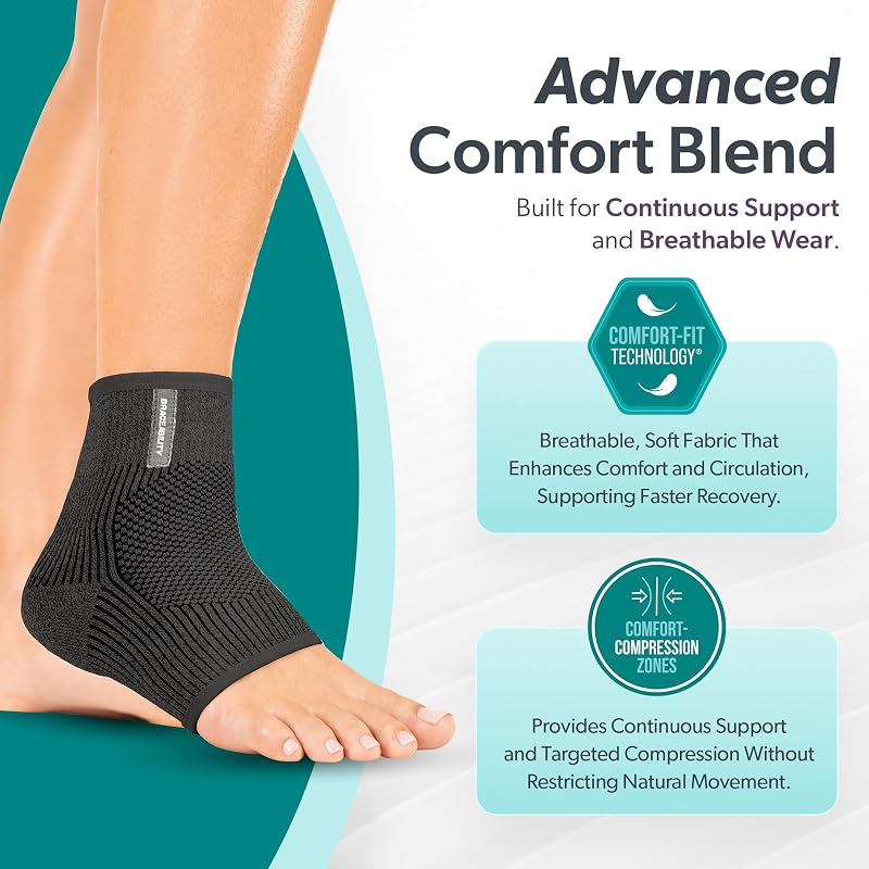 BraceAbility Ankle Compression Sleeve for Peroneal Tendonitis & Plantar Fasciitis – Gray, L/XL