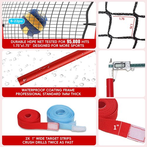 Portable Volleyball Rebounder Net 7x4 Ft, 5-Angle Adjustable Rebounder Net for Practicing Digging, Setting, Spiking, Bounce Back Training Equipment with Durable Frame, 2 Target Stripes & Travel Bag