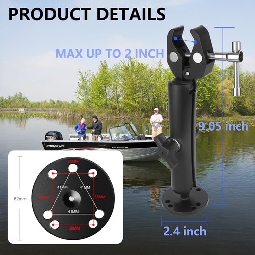 Trolling Motor Stabilizer Mount Support for Minn kota Terrova/Riptide Terrova/Ulterra/PowerDrive, Tough-Claw Boat Trolling Motor Bracket Reduce Bounce, 360° Adjustable, Fits to 0.6" to 2" Diameter Bar