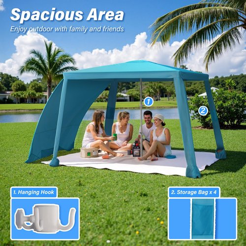 Beach Cabana-6.6x6.6?™Beach Canopy with Side Wall,Portable Umbrella Tent with Sand Pockets for Family & Friends,Easy Up Beach Sun Shelter for Outdoor Patios,Backyards,and Camping,Blue