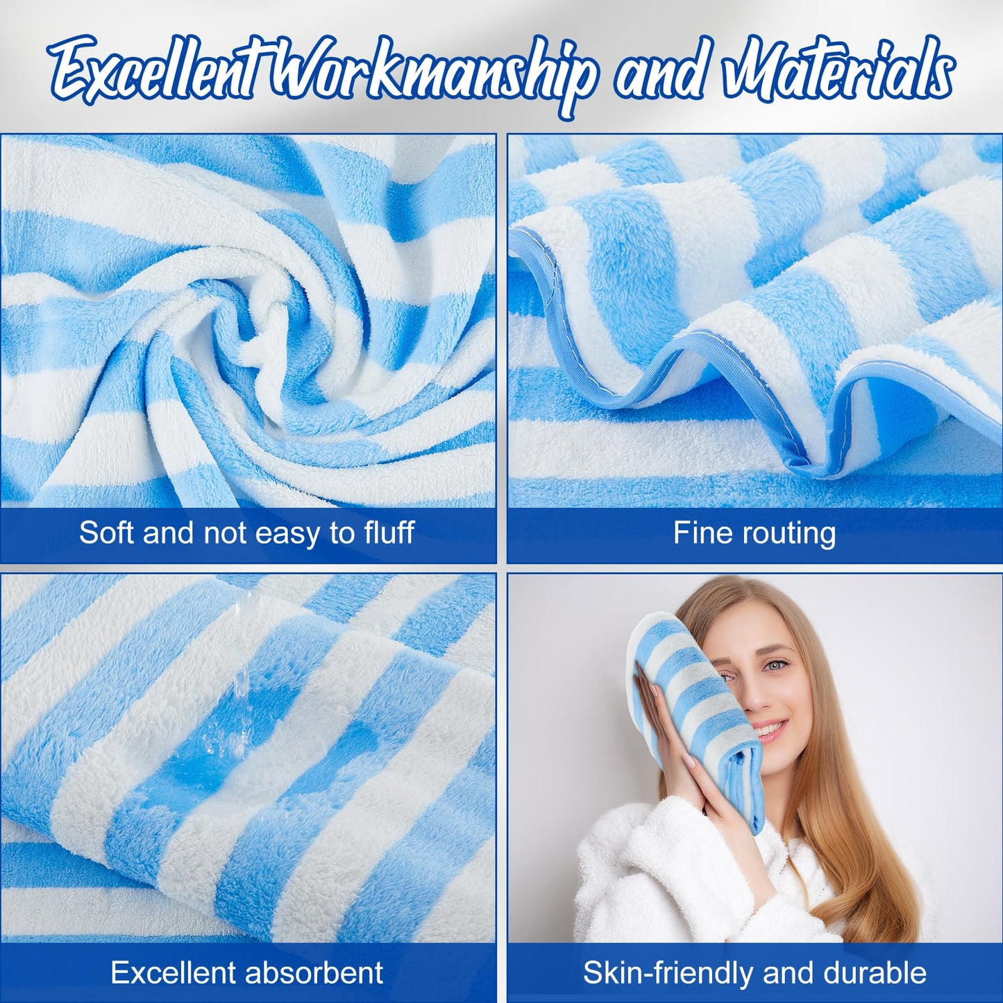 SmoothNovelty 16 Pack Microfiber Bath Towels Bulk 27'' x 60'' Oversized Size Bath Towel Highly Absorbent Extra Large Soft Drying for Beach Shower Summer Salon Sport Gym Party (Stripes,Light Blue)