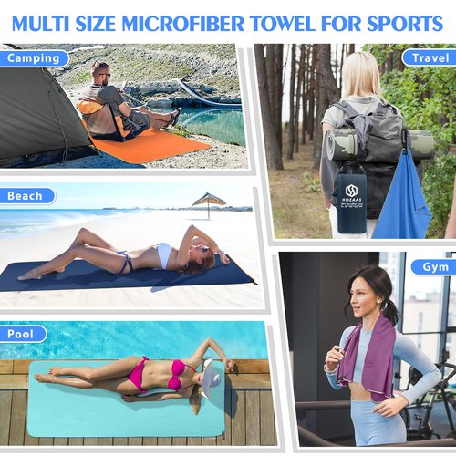 HOEAAS 2 Pack Microfiber Camping Towels, Quick Dry Towel, Super Absorbent Ultra Compact Travel Towel Soft Lightweight Sports Towel for Sweat Fast Drying Towels for Pool,Gym,Hiking,Backpacking,Fitness