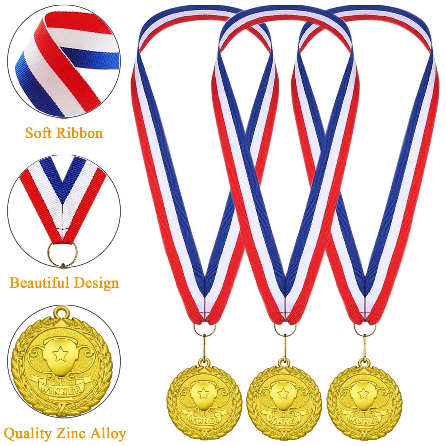 Donrime Gold Winner Medals 12-Pack, 1st Place Champion Medal with Ribbon for Kids and Adults, Sports Day Medals for Competitions, Soccer, Basketball, Gymnastics, Tournament Awards and Ceremony Prizes