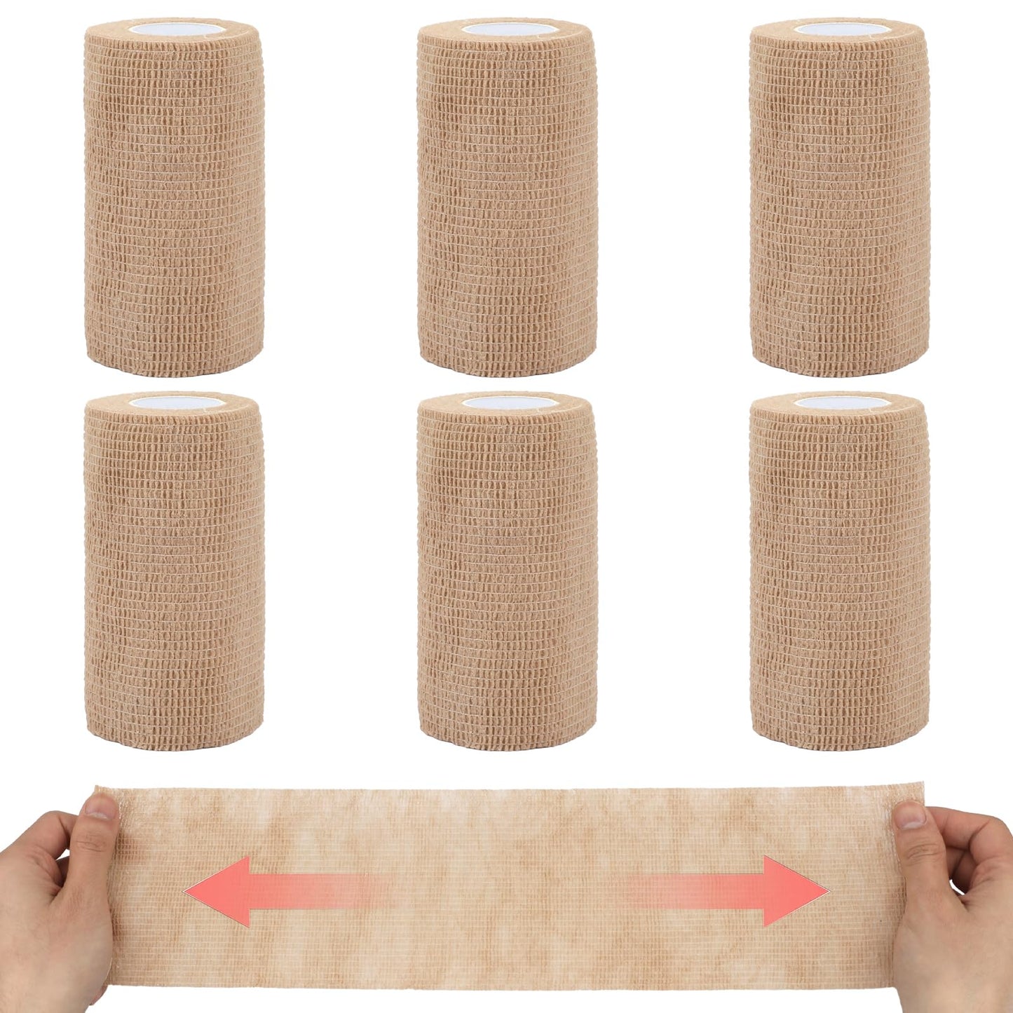 BEVTEE Self Adhesive Bandage Wrap 6 Pack, 4" X 5 Yards Elastic Coban Wrap, Compression Non-Woven Sports Athletic Tape for Wrist, Ankle, Hand, Leg, Swelling, Vet, Grip Tape