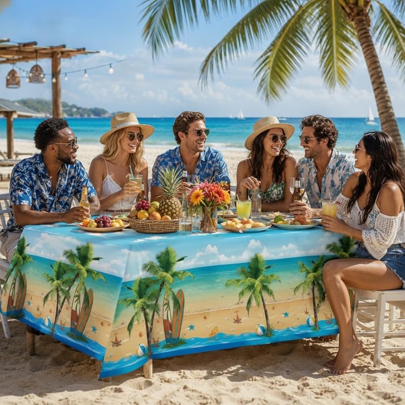 3-Piece Hawaiian Beach Tablecloths Set, 137 x 274 cm Plastic Party Cover