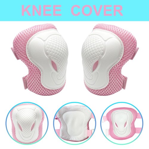 ENHERWE Protective Gear Set for Skating Cycling Bike Rollerblading Scooter,Include Wrist Guards,Knee Pads and Elbow Pads for 3-8 Years Kids,Pink and Size S