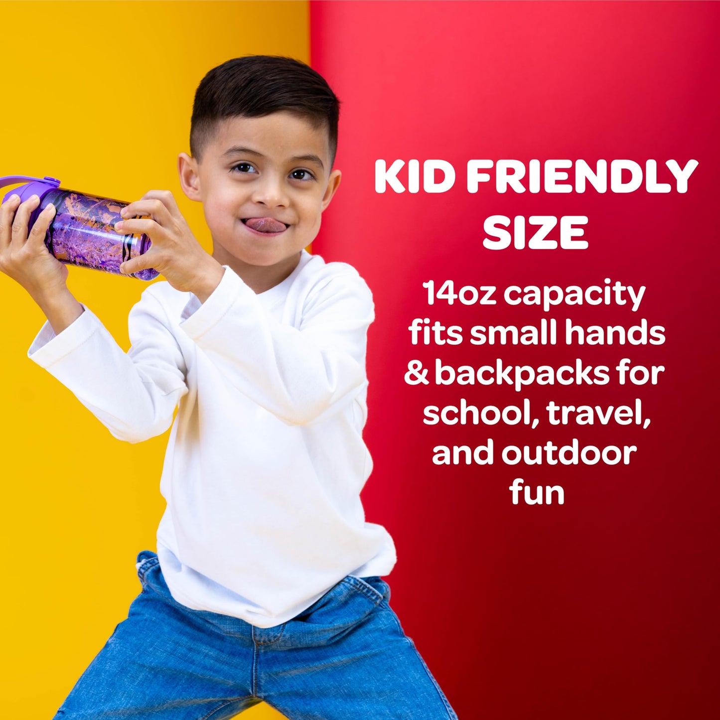 CamelBak Crayola Flip Straw Kids Water Bottle with Bite Valve, Tritan Renew Design for School and Everyday Use, 14oz, Cherry Red