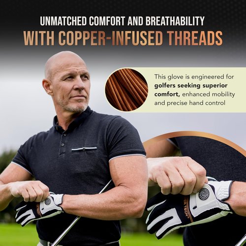 Copper Tech Golf Gloves Men Right Handed Golfer & Left Handed Golfer (2 Pack) | Copper Compression Joint Support | Flexible & Comfortable Fit with Premium Leather | Tacky Reinforced Palm Pad with Grip