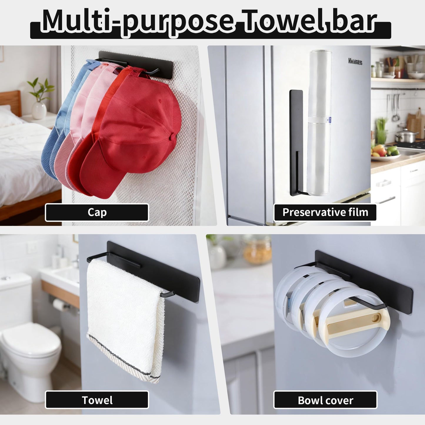 3 Packs Magnetic Kitchen Organizer & Magnetic Utensil Holder - Hanging Hooks &Paper Towel Holder & Tumbler Lid Organizer, Fridge Magnet Organizer Metal Black