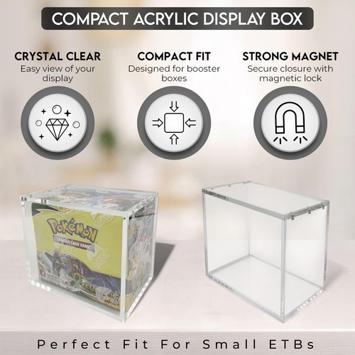 Asian Needs Acrylic Clear Display Case for Booster Box, 8mm Sides with UV Protection, 5mm Magnetic Lid, Stackable Storage Box