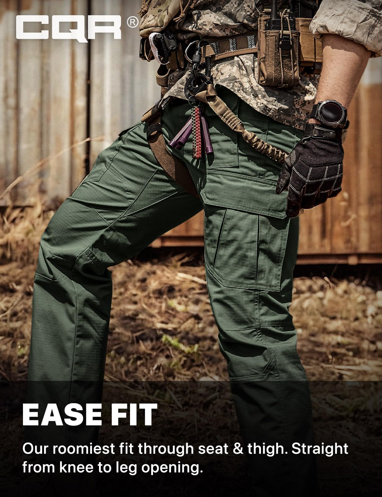 CQR Men's Tactical Pants, Water Resistant Ripstop Cargo Pants, Lightweight EDC Work Hiking Pants, Outdoor Apparel, Raider Mag Green Kelp, 38W x 30L