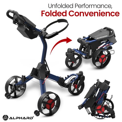 Alphard Electric Golf Cart with Remote - Cybercart Electric Golf Caddy, Motorized Golf Caddy w Accessories - Cup Holder, Umbrella Holder, Anti-tip Wheels, Phone Holder, Magnetic pad - Compact Folding