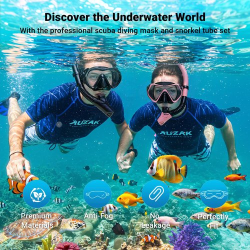 Snorkeling Gear for Adults Men Women, Dry-Top Snorkel Set Scuba Diving Mask, 180° Panoramic Wide View, Professional Breathing Freely Snorkel Goggles Kit with Nose Cover for Snorkeling Swimming, Travel