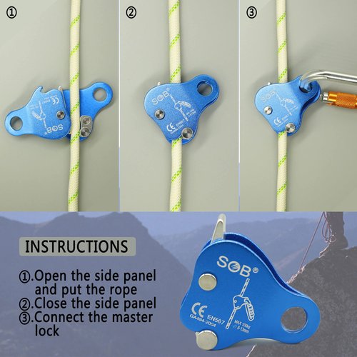 SOB Climbing Fall Protection Belay Device Ascender Protect Aluminum Magnesium Alloy Climbing Ascent Rope Grip Clamp for Mountaineering Rock Climbing Downhill Operations and Rescue