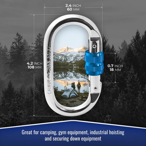 XTEK Climbing 25kn Climbing Carabiner Clip - Heavy Duty O-Shape Steel Locking Caribeaner - UIAA/CE Certified Rock Climbing Gear - Strong Large Locking Oval Caribeener for Mountain Climbing