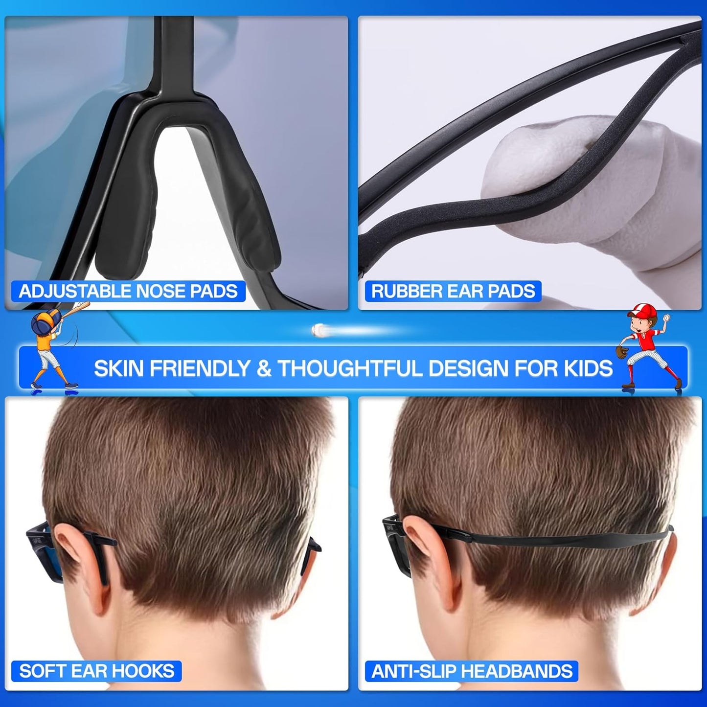 KAPVOE Kids Baseball Glasses Youth Polarized Sports Sunglasses Softball Cycling Running Shades Boys Girls Age 3-14 - K9033