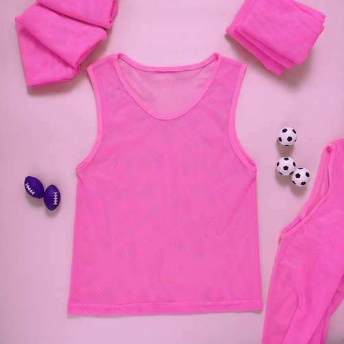 Sintege 12 Pcs Soccer Pinnies Pennies Jersey Scrimmage Vest Sports Practice Jersey Mesh Basketball Vest for Youth Adult Kids(Medium,Pink)