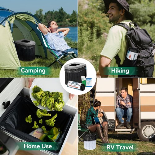 Portable Toilet bags Poo Gel Set, 8 Gallon Drawstring Camping Toilet Bags with Portable Toilet Absorbent Gel and Disposable Toilet Seat,Compostable Thicken Potty Bags for Camping Outdoor Hiking