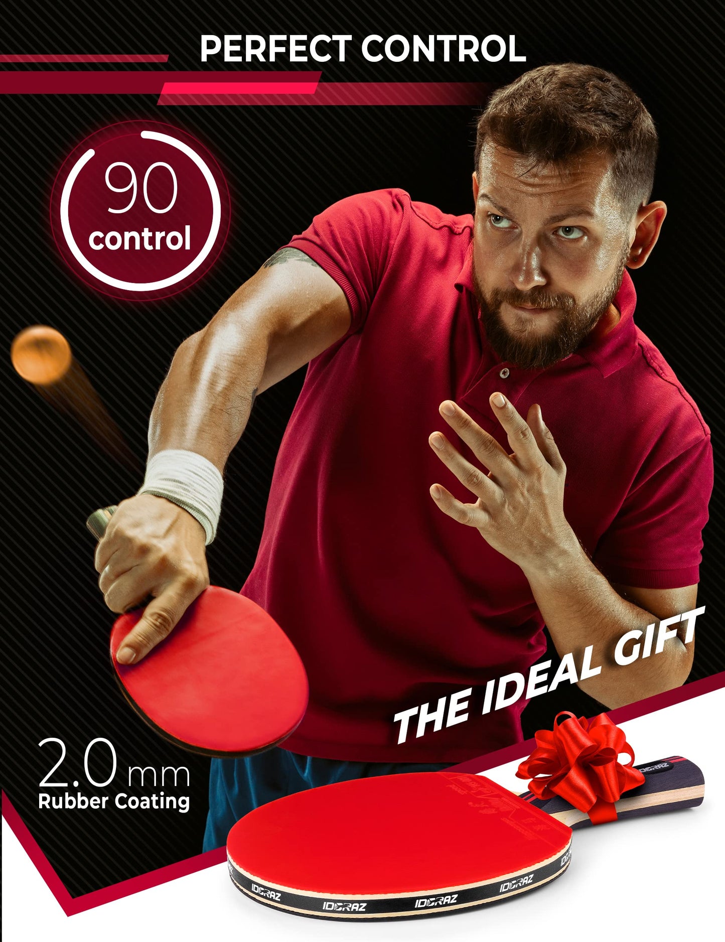 Idoraz Table Tennis Racket Professional Paddle - Ping Pong Racket with Carrying Case - ITTF Approved Rubber for Tournament Play - Best Table Tennis Paddle