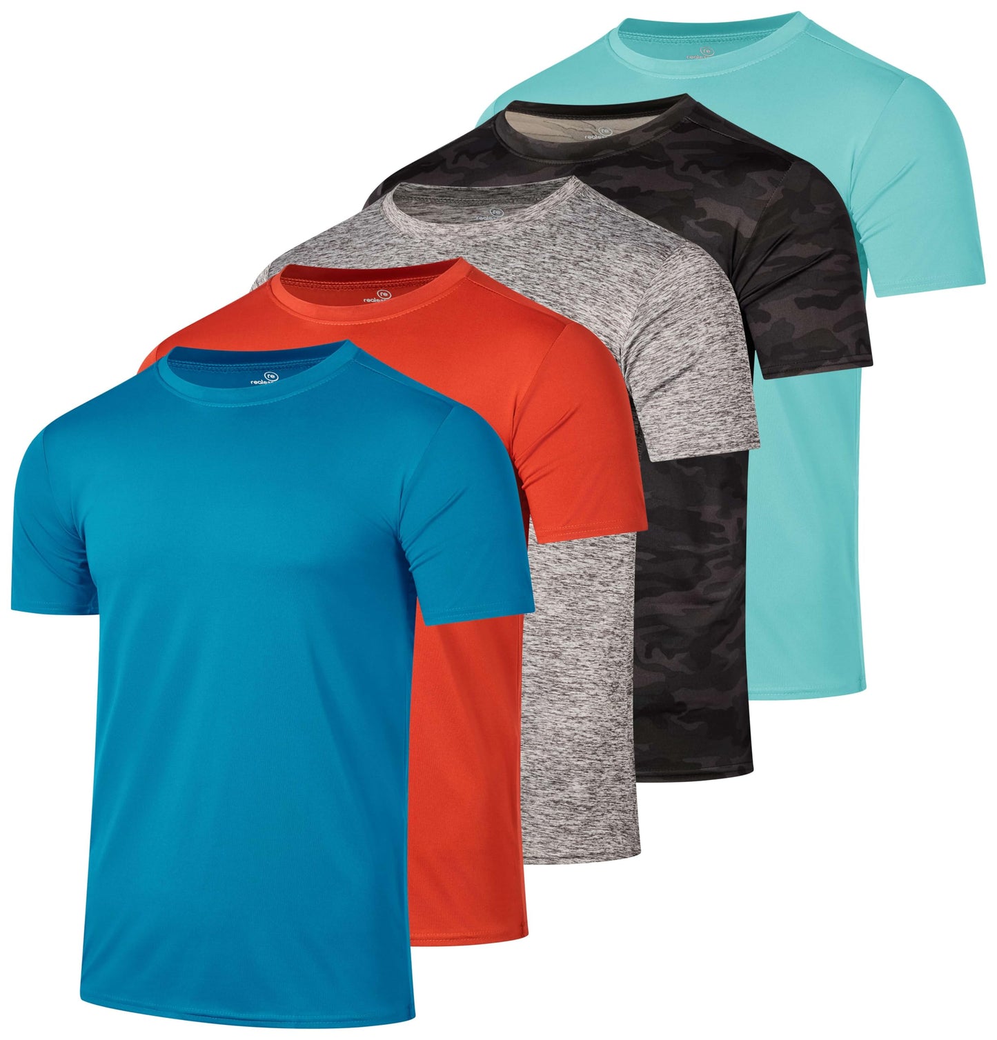 Real Essentials 5 Pack: Men's Dry-Fit Short Sleeve Crew Neck T Shirts Fitness Running Gym Workout Cool Exercise Athletic Tee, Set 17, X-Large
