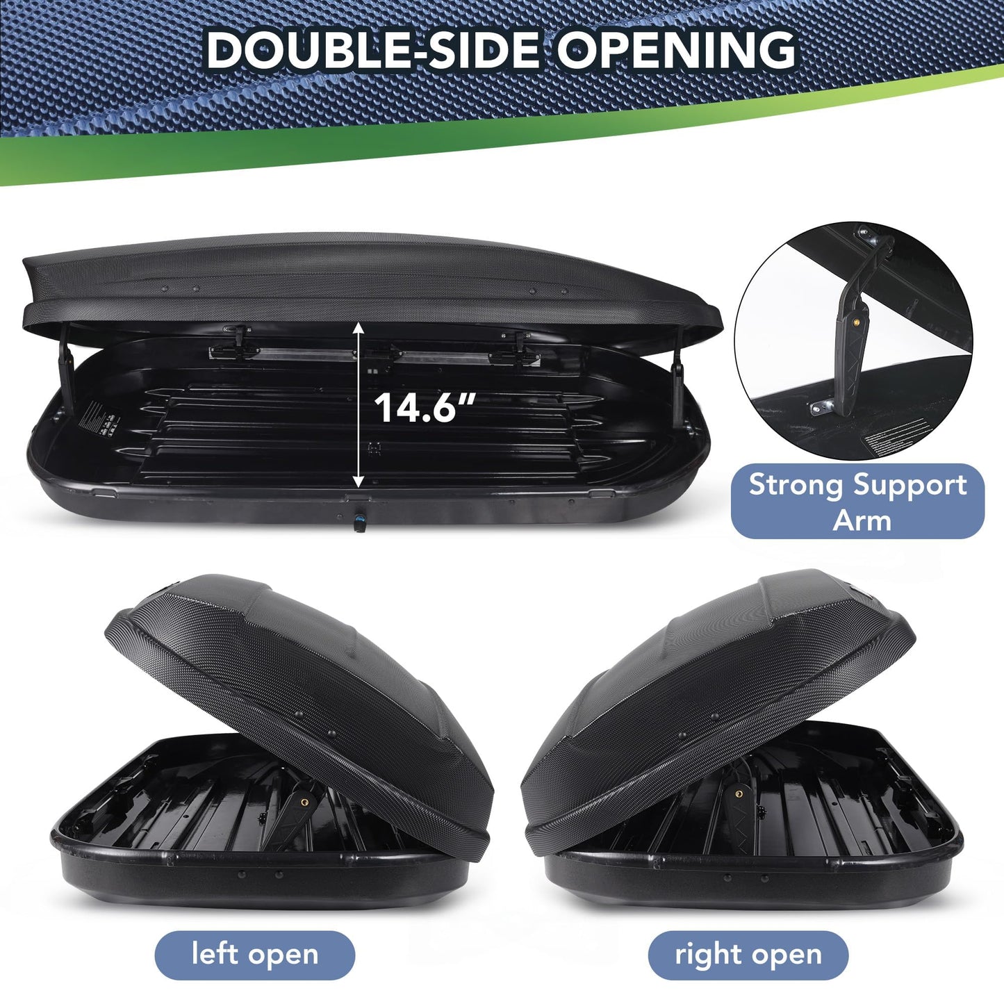 Garvee Rooftop Cargo Box Carrier 390L, Hard Shell Roof Box for Roof Rack, 14 Cu Ft Luggage Storage with Secure Straps&Keys, Weather-Resistant Roof Rack Cargo Box