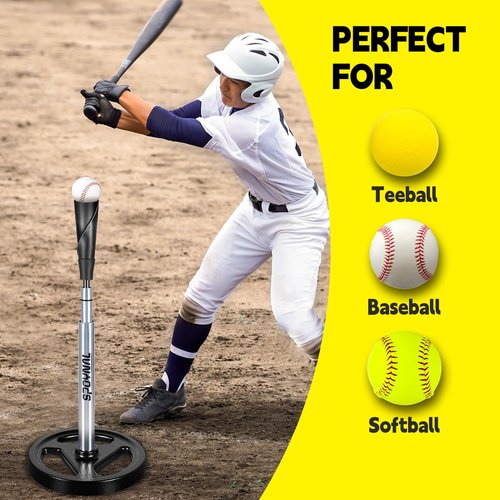 SPOYNAL Portable Batting Tee, Adjustable Tee for Baseball/Softball - 24" to 46" Height, Hand-Rolled Flexible Rubber Top & Easy Transport Base for Baseball/Softball Training, T-Ball, Youth & Adults