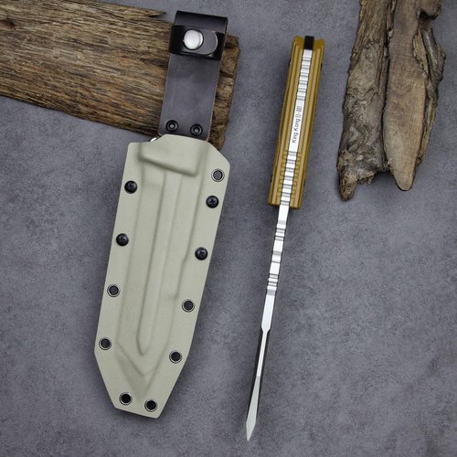 LENGREN Tactical Fixed Blade Knife, 11.8 inch, Full Tang Tanto Blade with G10 Handle and Kydex Sheath (Khaki handle white blade)