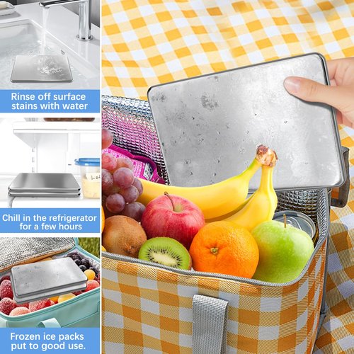 Surmol 2PCS Ice Packs for Lunch Boxes Reusable Stainless Steel Ice Packs, No Water Needed, for Coolers, Camping, and Picnic Baskets Metal Bento Box Ice Packs Keep Food and Drinks Fresh and Cool