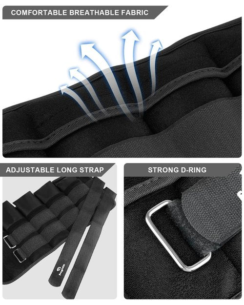 Fragraim Adjustable Ankle Weights 1-20 LBS Pair with Removable Weight for Jogging, Gymnastics, Aerobics, Physical Therapy, Resistance Training|Each 2-10 lbs, Total 20LBS, Black
