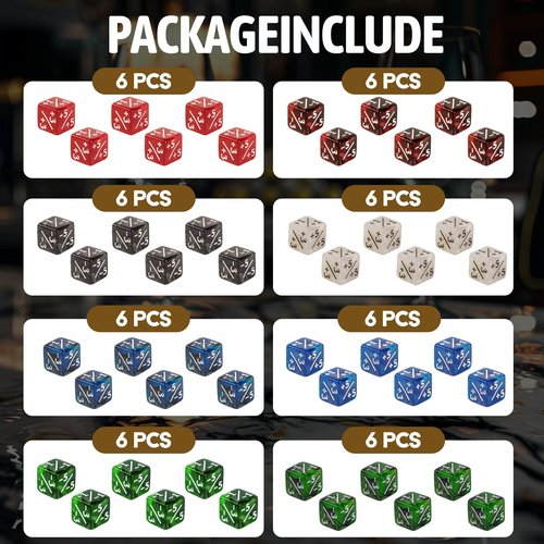 48 PCS MTG Dice Counters Buff Token Dice Loyalty Dice Commander Buff Tokens 6 Sided Dice Set for MTG, TCG, Card Games Accessories