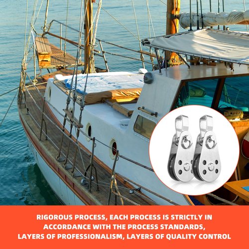 LJZP 4Pcs Stainless Steel Nylon Marine Pulley Wheel, Swivel Pulley Block Boat Kayak Single Pulley with 4Pcs Spring Snap Hook, Rope Cable Pulleys for Pulley System for 0.08" to 0.32" Ropes