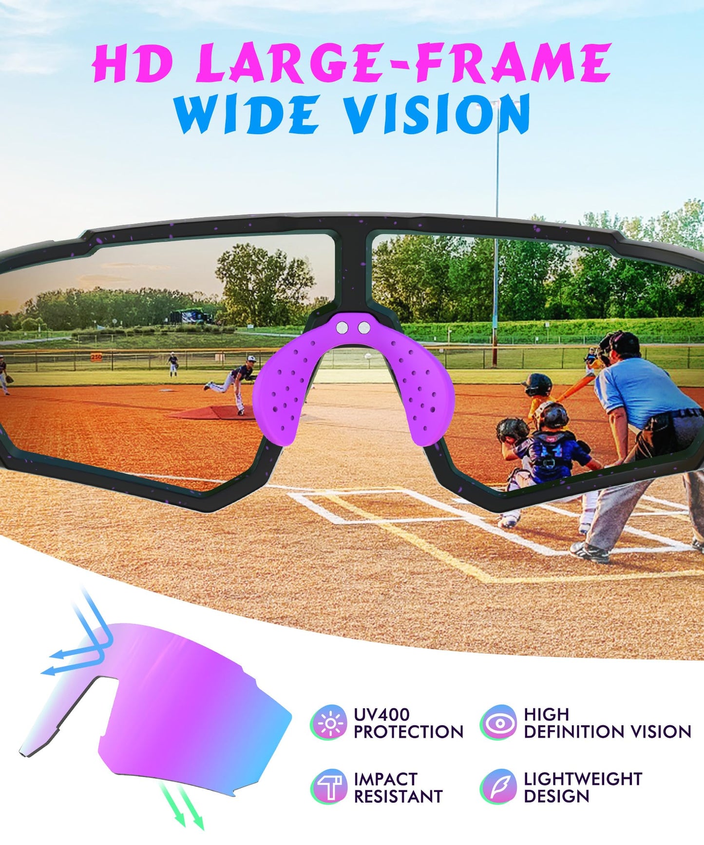 QALLY 3 Pack Kids Sunglasses Youth Baseball Sunglasses for Boys Girls Age 4-14, Cycling Softball Running UV400 Protection Sports