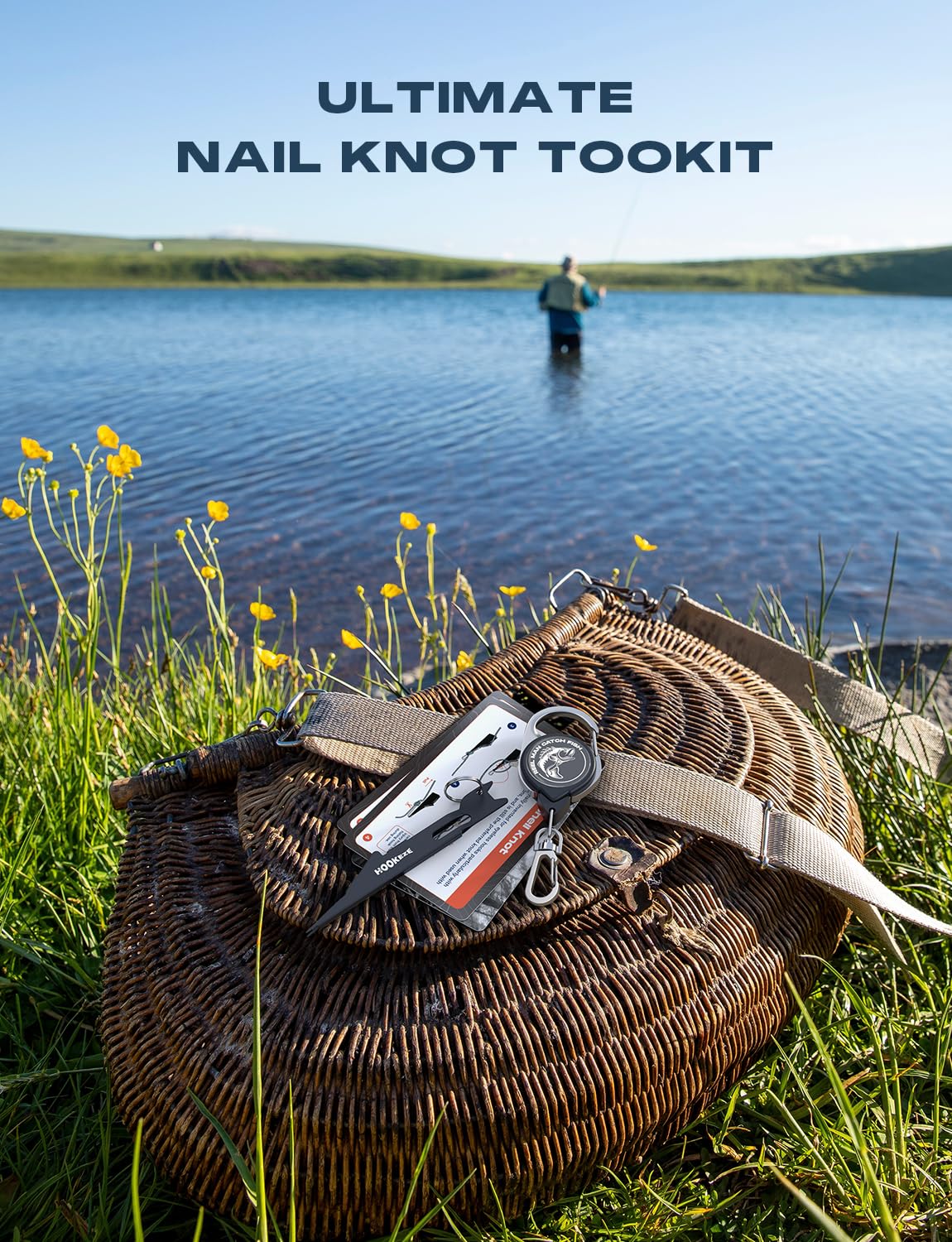 HOOK-EZE Fishing Nail Knot Tying Tool Combo|Includes Waterproof Pocket Guide, Nail Knot Tying Tool with Hook Cleaner, Zinger Retractor|Fly Fishing Accessories Fishing Gifts & Stocking Stuffers for Men