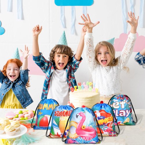 MIMIND 24 Pcs Summer Pool Drawstring Bags Beach Drawstring Backpack Party Favor Bags Goodie Backpack Bags for Hawaiian Party
