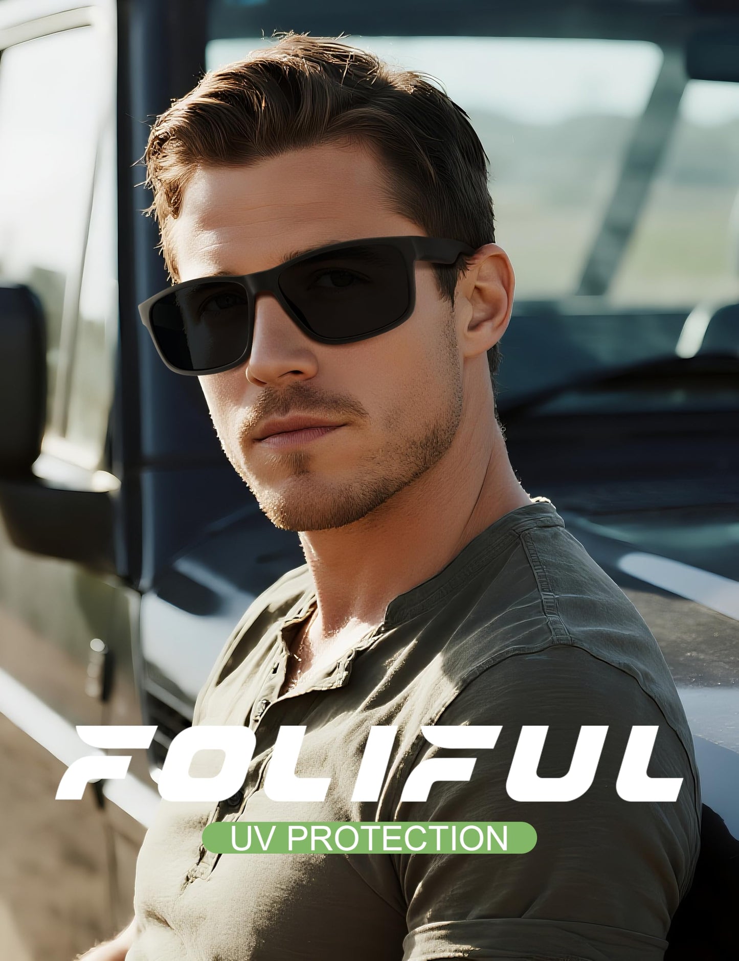 Foliful Square Polarized Sunglasses for Men and Women, Mens Sunglasses UV Protection with Lightweight Frame Sun Glasses